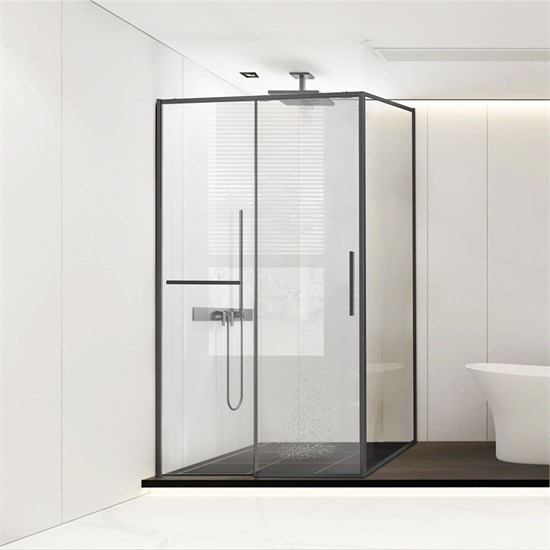 VINCEA Slim Soft Душевой уголок прямоугольный размер 140x100 см, двери раздвижные, профиль - вороненая сталь / стекло - прозрачное VSR-1SS1014CLGM - фото 316871