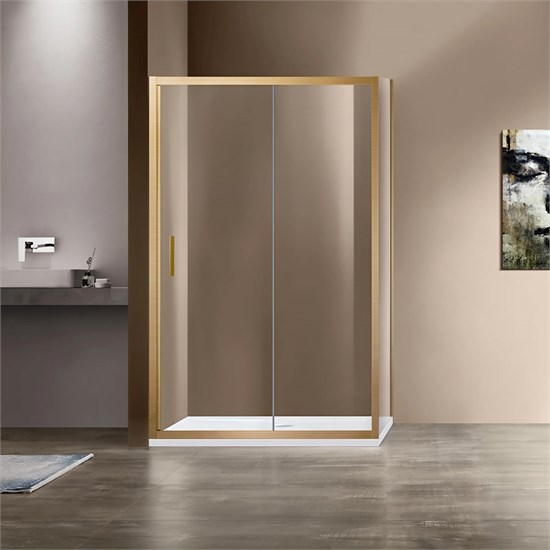 VINCEA Garda Душевой уголок прямоугольный размер 140x90 см, двери раздвижные, профиль - брашированное золото / стекло - прозрачное VSR-1G9014CLG - фото 317382