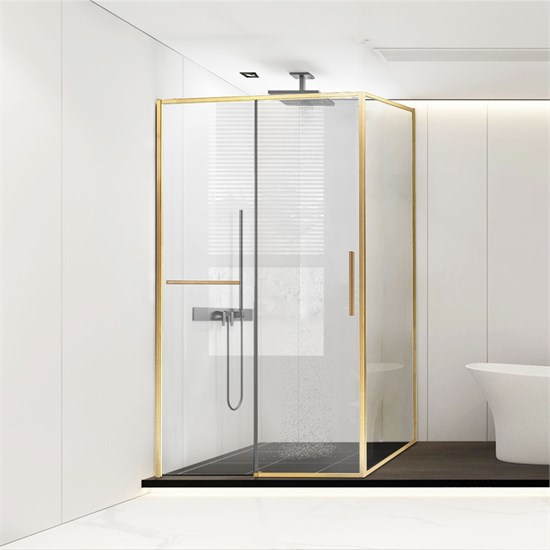 VINCEA Slim Soft Душевой уголок прямоугольный размер 120x90 см, двери раздвижные, профиль - брашированное золото / стекло - прозрачное VSR-1SS9012CLG - фото 317787