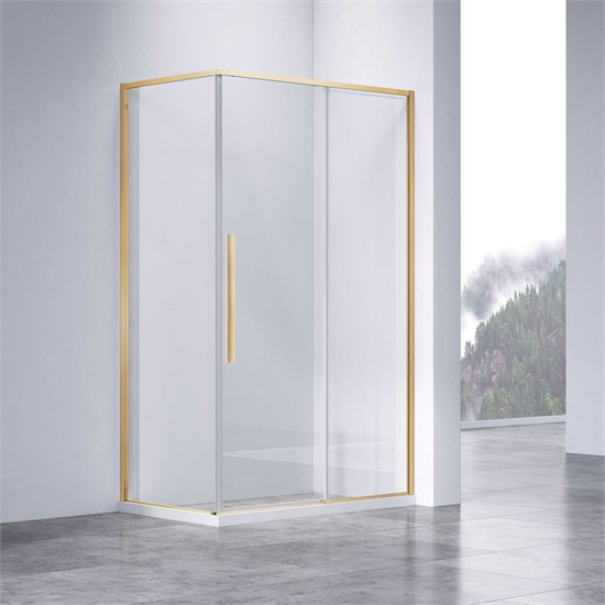 VINCEA Slim-N Душевой уголок прямоугольный размер 120x90 см, двери раздвижные, профиль - брашированное золото / стекло - прозрачное VSR-4SN9012CLG - фото 318279