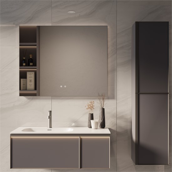 VINCEA База под раковину Elise 1000 подвесная, левая, 2 выкатных ящика soft close, серый матовый VMC-4EL100MG-L