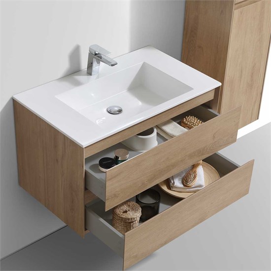 VINCEA База под раковину Luka 800 подвесная, 2 выкатных ящика soft-close, N.Oak VMC-2L800NO - фото 320285