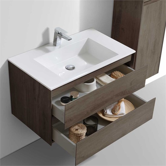 VINCEA База под раковину Luka 800 подвесная, 2 выкатных ящика soft-close, R.Oak VMC-2L800RO - фото 320296