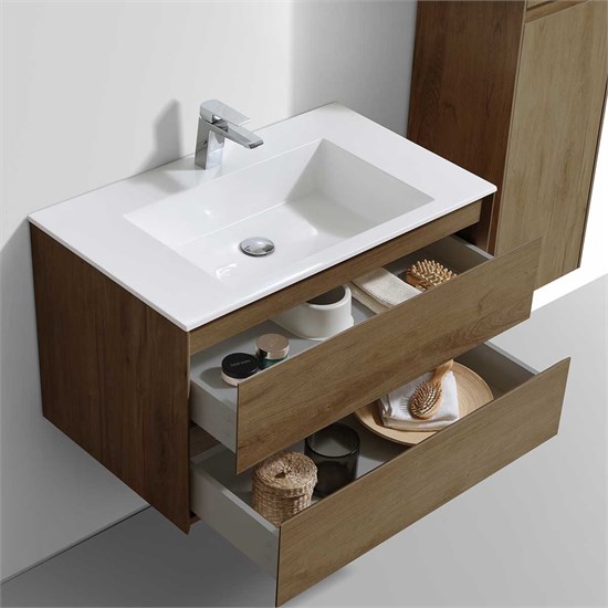 VINCEA База под раковину Luka 800 подвесная, 2 выкатных ящика soft-close, T.Oak VMC-2L800TO