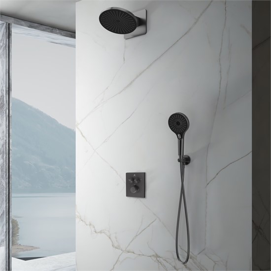 VINCEA Душевой комплект Inspire VSFW-3I21MT5GM встраиваемый, термостат, двухрежимный, вороненая сталь VSFW-3I21MT5GM - фото 322535