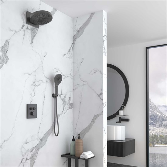 VINCEA Душевой комплект Inspire VSFW-3I21MT1GM встраиваемый, термостат, двухрежимный, вороненая сталь VSFW-3I21MT1GM - фото 322844