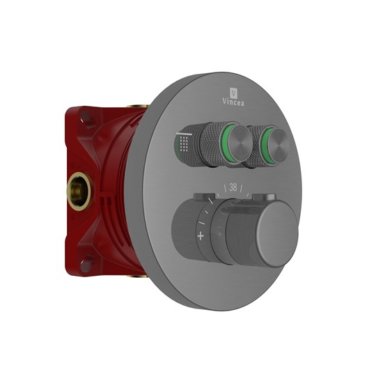 VINCEA Встраиваемый смеситель для душа VSCV-322T-MGM двухфункциональный, термостатический, вороненая сталь VSCV-322T-MGM - фото 324778
