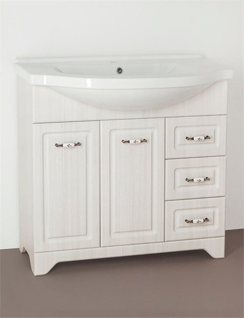 STYLE LINE Тумба с раковиной Style Line Олеандр-2 90 (3 ящ.) под умывальник Эльбрус 90, рельеф пастель ЛС-00000485 - фото 324959