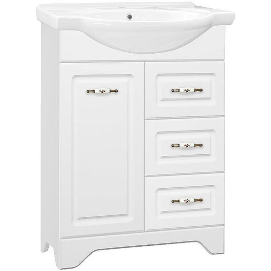 STYLE LINE Тумба напольная Олеандр-2 65 (3 ящ.) под умывальник Байкал 65, белая ЛС-00000047