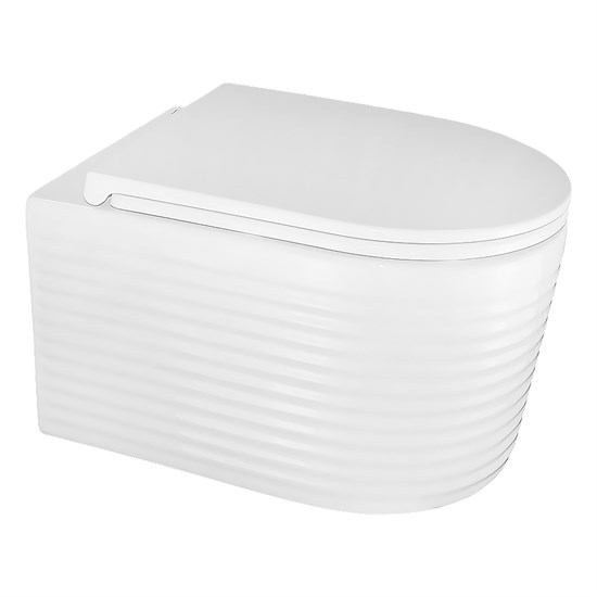 AZARIO Luzio Унитаз подвесной 365х495х360 безободковый, рельефный, слив "Скрытое Торнадо", с быстросъемным сиденьем "Микролифт" (AZ-098-UQ) AZ-098-UQ