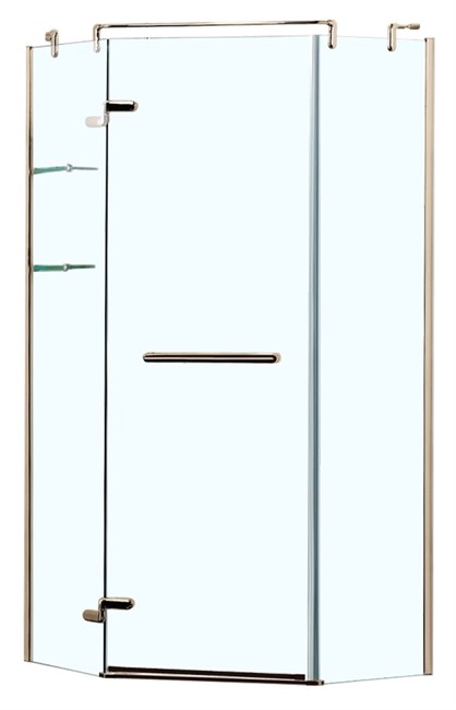 AZARIO Душевое ограждение распашное MONTREAL 1000х1000х2000 L, со стеклянной полкой, без поддона, прозрачное стекло 8 мм,цвет профиля золото глянцевое (AZ-NWG3231 1000 L GOLD) AZ-NWG3231 1000 L GOLD