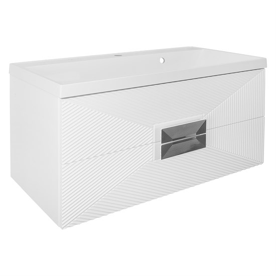 AZARIO Комплект ZENA Тумба 100/2 1000х450х585 подвесная, с раковиной CLASSIK 100, белый глянец, ручка хром (CS00096981) CS00096981