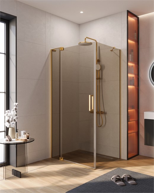 CEZARES Slider Душевой уголок прямоугольный размер 80x90 см, профиль - брашированное золото / стекло - бронза, дверь распашная SLIDER-AH-1-80-90/100-BR-BORO
