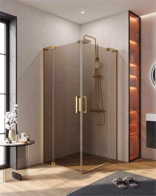 CEZARES Slider Душевой уголок прямоугольный размер 90x80 см, профиль - брашированное золото / стекло - бронза, двери распашные SLIDER-AH-2-80/90-90/100-BR-BORO