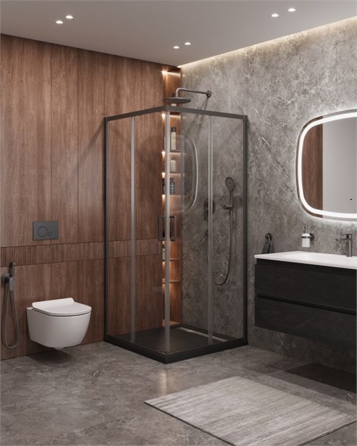 CEZARES Molveno Душевой уголок квадратный размер 90x90 см двери раздвижные профиль - оружейная сталь / стекло - матовое MOLVENO-A-2-90-P-GM