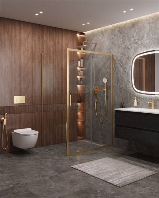 CEZARES Molveno Душевой уголок прямоугольный размер 140x90 см двери раздвижные профиль - брашированное золото / стекло - прозрачное MOLVENO-AH-11-140/90-C-BORO-IV