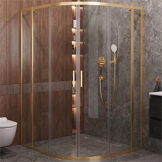CEZARES Molveno Душевой уголок асимметричный размер 120x110 см двери раздвижные профиль - брашированное золото / стекло - прозрачное MOLVENO-RH-22-120/110-C-BORO-IV