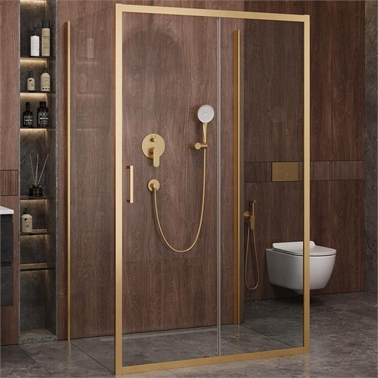 CEZARES Molveno Душевой уголок прямоугольный размер 120x90 см двери раздвижные профиль - брашированное золото / стекло - прозрачное MOLVENO-AH-12-120/90-C-BORO-IV