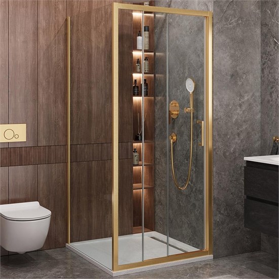 CEZARES Molveno Душевой уголок квадратный размер 90x90 см двери раздвижные профиль - брашированное золото / стекло - прозрачное MOLVENO-AF-31-90-C-BORO-IV