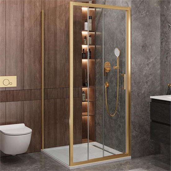 CEZARES Molveno Душевой уголок прямоугольный размер 100x90 см двери раздвижные профиль - брашированное золото / стекло - прозрачное MOLVENO-AHF-31-100/90-C-BORO-IV