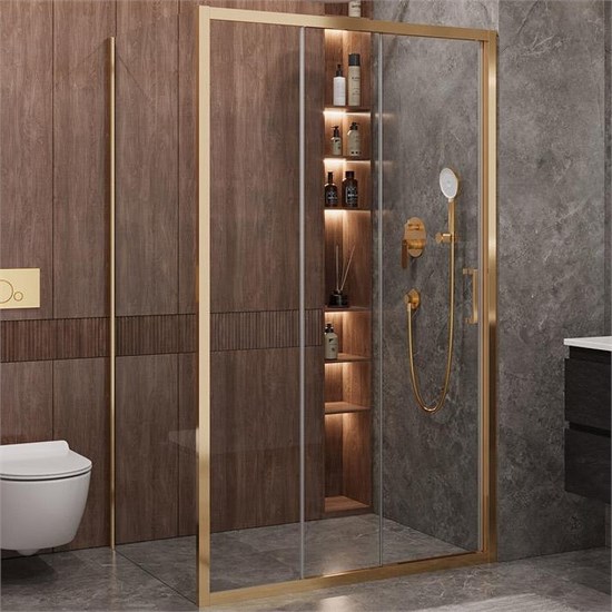 CEZARES Molveno Душевой уголок прямоугольный размер 120x90 см двери раздвижные профиль - брашированное золото / стекло - прозрачное MOLVENO-AHF-31-120/90-C-BORO-IV