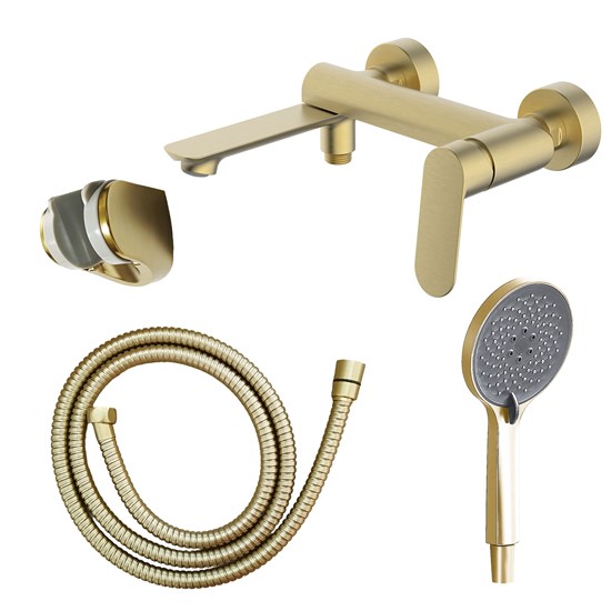 AZARIO Cмеситель для ванны Alanti с ручным душем, керамический картридж, шланг 150 см, золото матовое (AZ-K3032MG) AZ-K3032MG