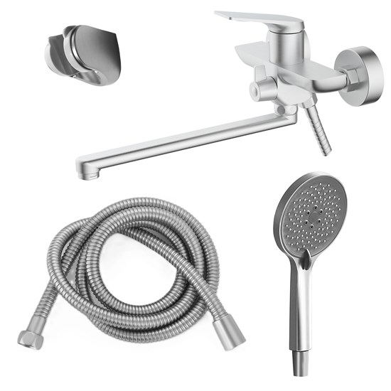 AZARIO Смеситель для ванны Lursy керамический картридж, длинный излив, с ручным душем, шланг 150 см, сатин (AZ-K1749BN) AZ-K1749BN