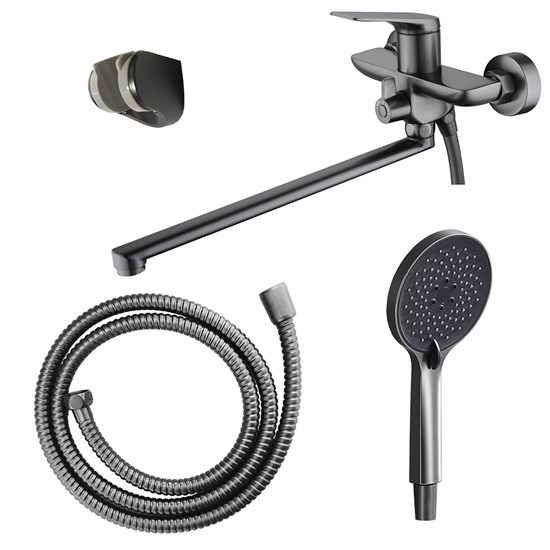 AZARIO Смеситель для ванны Lursy керамический картридж, длинный излив, с ручным душем, шланг 150 см, графит (AZ-K1749GR) AZ-K1749GR
