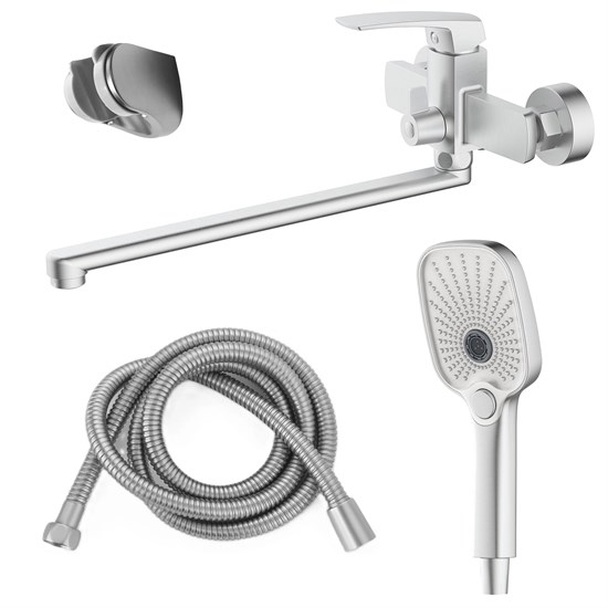 AZARIO Смеситель для ванны Conda керамический картридж, длинный излив, с ручным душем, шланг 150 см, сатин (AZ-K1711B) AZ-K1711BN