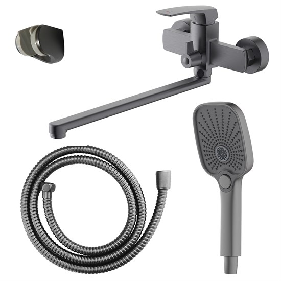 AZARIO Смеситель для ванны Conda керамический картридж, длинный излив, с ручным душем, шланг 150 см, графит (AZ-K1711GR) AZ-K1711GR