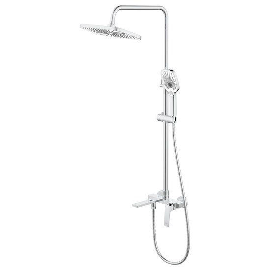 AZARIO Душевая система Conda с квадратным тропическим душем, керамический картридж, шланг 150 см, хром (AZ-K2411) AZ-K2411