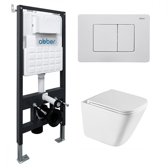 ABBER Комплект подвесной унитаз Rechteck AC1219TC белый, с закрытым дном с инсталляцией AC0105 и кнопкой AC0120MW белая матовая AC1219TC-AC0105-AC0120MW