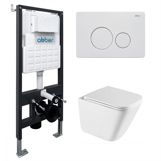 ABBER Комплект подвесной унитаз Rechteck AC1219TC белый, с закрытым дном с инсталляцией AC0105 и кнопкой AC0121MW белая матовая AC1219TC-AC0105-AC0121MW