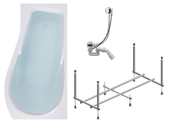 TIMO Комплект Акриловая ванна VINO1590R 150*90*66+Каркас + Слив-перелив VINO1590R-KTVINO15-SPV1505