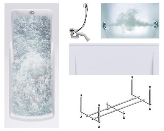 TIMO Комплект Акриловая ванна HELLA1575 150*75*63+Каркас + Слив-перелив+Гидромассаж 6 форсунок+Фронтальная панель HELLA1575-KT15-SPV1505-T-CM-FP15H