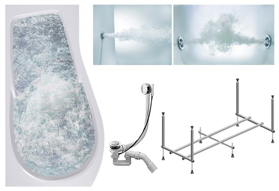 TIMO Комплект Акриловая ванна VINO1590L 150*90*66+Каркас + Слив-перелив+Гидромассаж 6 форсунок+Гидромассаж спины 3 форсунки VINO1590L-KTVINO15-SPV1505-T-CM-T-BM