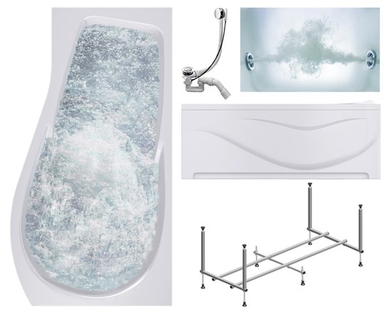 TIMO Комплект Акриловая ванна VINO1590R 150*90*66+Каркас + Слив-перелив+Гидромассаж 6 форсунок+Фронтальная панель VINO1590R-KTVINO15-SPV1505-T-CM-FPVINO15R