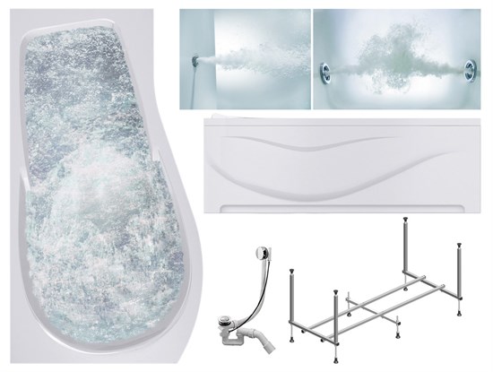 TIMO Комплект Акриловая ванна VINO1792L 170*92*66+Каркас + Слив-перелив+Гидромассаж 6 форсунок+Гидромассаж спины 3 форсунки+Фронтальная панель VINO1792L-KTVINO17-SPV1505-T-CM-T-BM-FPVINO17L