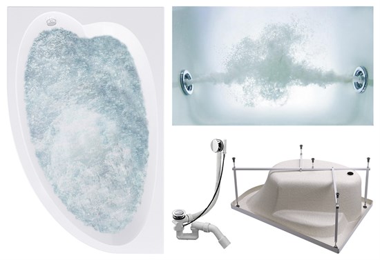 TIMO Комплект Акриловая ванна IVA1610L 160*100*70+Каркас + Слив-перелив+Гидромассаж 6 форсунок IVA1610L-KTIVA16-SPV1505-T-CM