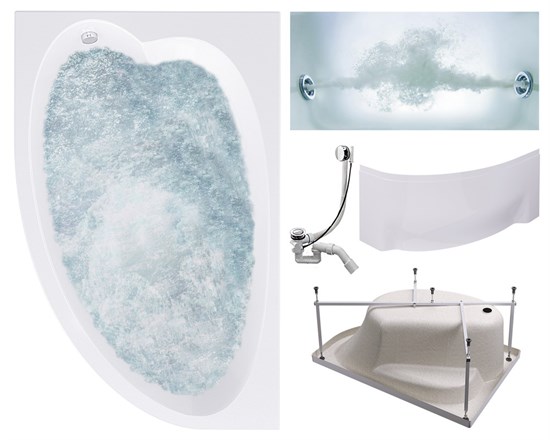 TIMO Комплект Акриловая ванна IVA1610L 160*100*70+Каркас + Слив-перелив+Гидромассаж 6 форсунок+Фронтальная панель IVA1610L-KTIVA16-SPV1505-T-CM-FPIVA16L