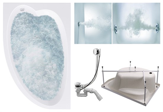 TIMO Комплект Акриловая ванна IVA1610L 160*100*70+Каркас + Слив-перелив+Гидромассаж 6 форсунок+Гидромассаж спины 3 форсунки IVA1610L-KTIVA16-SPV1505-T-CM-T-BM