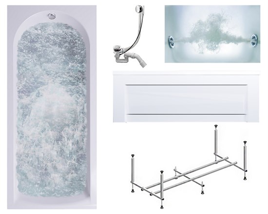 TIMO Комплект Акриловая ванна MIKA1770 170*70*58+Каркас + Слив-перелив+Гидромассаж 6 форсунок+Фронтальная панель MIKA1770-KT17-SPV1505-T-CM-FP17S