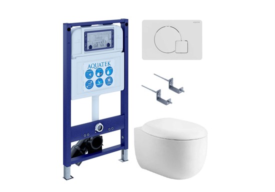 AQUATEK SET АЛЬТАИР cm-066 4в1 (рама INS-0000025 +крепление KKI-0000002 +кнопка KDI-0000066 +унитаз AQ1980-00 +тонкое сиденье с механиз) SET AQUATEK АЛЬТАИР cm-066 4в1