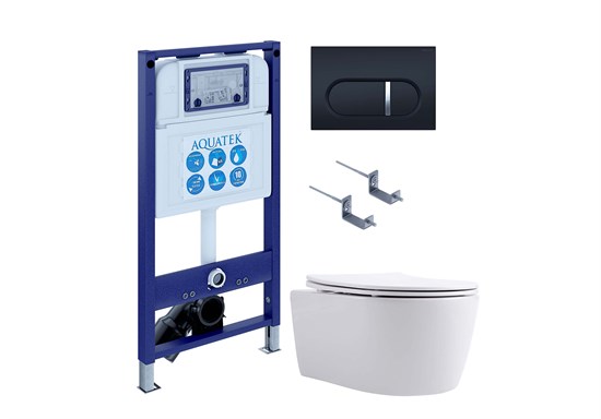 AQUATEK SET ЕВРОПА New-045 4в1 (рама INS-0000025 +крепление KKI-0000002 +кнопка KDI-0000045 +унитаз AQ1106L-00 +тонкое сиденье с механиз) SET AQUATEK ЕВРОПА New-045 4в1