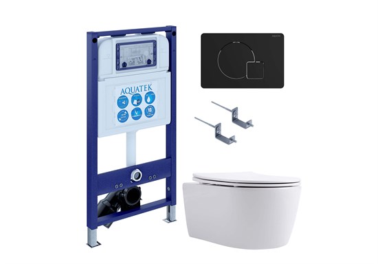 AQUATEK SET ЕВРОПА New-069 4в1 (рама INS-0000025 +крепление KKI-0000002 +кнопка KDI-0000069 +унитаз AQ1106L-00 +тонкое сиденье с механиз) SET AQUATEK ЕВРОПА New-069 4в1