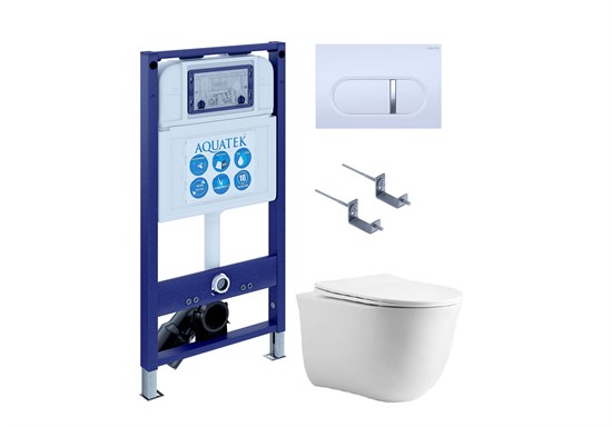 AQUATEK SET КЛАССИК cm-042 4в1 (рама INS-0000025 +крепление KKI-0000002 +кнопка KDI-0000042 +унитаз AQ1112-00 +тонкое сиденье с механиз) SET AQUATEK КЛАССИК cm-042 4в1