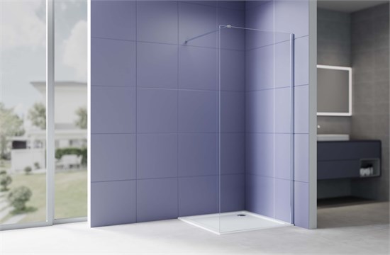 AQUATEK Душевая перегородка Walk In 100см,с держателем 1200мм, профиль хром, стекло прозрачное, закаленное AQ.WI.100.1CH