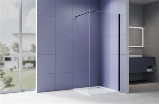 AQUATEK Душевая перегородка Walk In 140см, с держателем 1200мм, профиль черный матовый, стекло прозрачное, закаленное AQ.WI.140.1BL