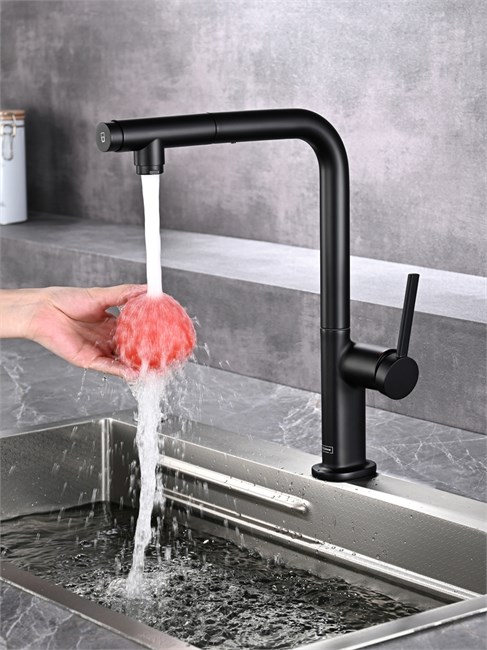 AQUAme AQM9903MB  Cucina Смеситель для кухни  с выдвижным L-образным изливом, с подключением к фильтру с питьевой водой, черный матовый AQM9903MB