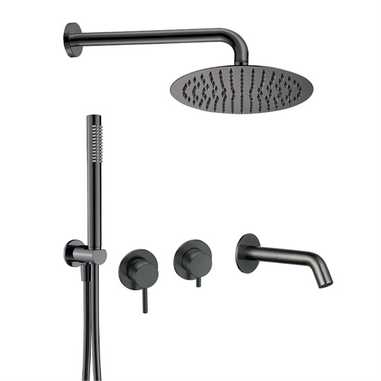AQUAme AQM8408GM Набор для комплектации ванны с изливом, верхним и ручным душем, темный металл AQM8408GM